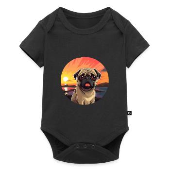 Pug Dog Colorful Watercolor Cartoon Kawaii Animal - Baby Premium short-sleeve bodysuit - black - Front