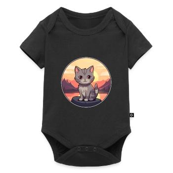 Chaton coloré aquarelle dessin animé kawaii animal - Body à manches courtes Premium Bébé - noir - Devant