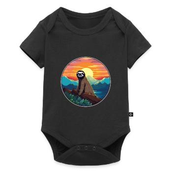 Faultier buntes Aquarell Cartoon Kawaii Tier - Baby Premium Kurzarmbody - Schwarz - Vorne