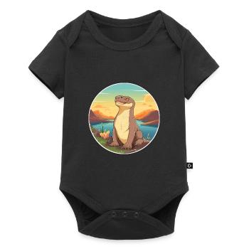 Komodo Dragon Aquarelle Colorée Dessin Animé Kawaii - Body à manches courtes Premium Bébé - noir - Devant