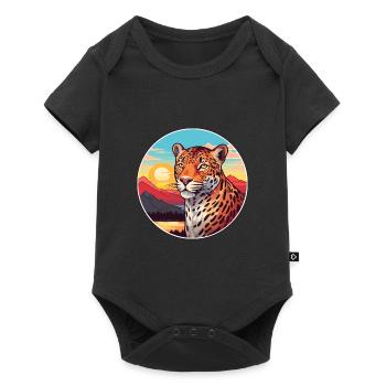 Jaguar Colorful Watercolor Cartoon Kawaii Animal - Baby Premium short-sleeve bodysuit - black - Front
