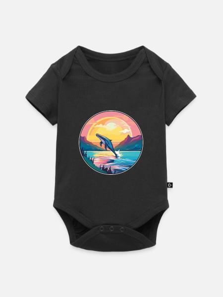 Baleine Aquarelle Colorée Dessin Animé Kawaii Animal - Body à manches courtes Premium Bébé - noir