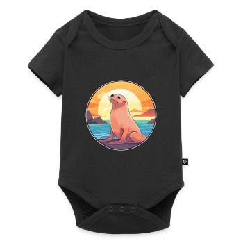 Lion de mer coloré aquarelle dessin animé kawaii animal - Body à manches courtes Premium Bébé - noir - Devant