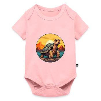 Schildkröte buntes Aquarell Cartoon Kawaii Tier - Baby Premium Kurzarmbody - Rosa - Vorne