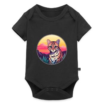 Ocelot Colorful Watercolor Cartoon Kawaii Animal - Baby Premium short-sleeve bodysuit - black - Front
