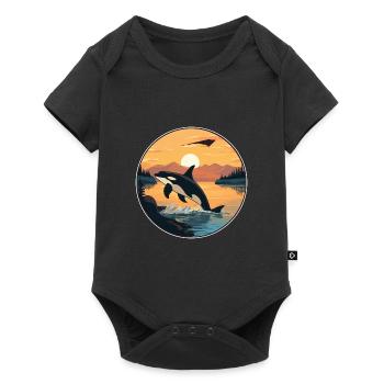 Orca Colorful Watercolor Cartoon Kawaii Animal - Baby Premium short-sleeve bodysuit - black - Front