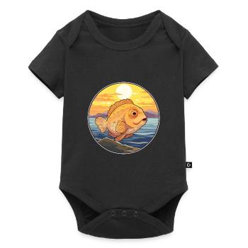 Flounder Fish Colorful Watercolor Cartoon Kawaii - Baby Premium short-sleeve bodysuit - black - Front