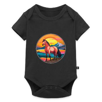 Pferd buntes Aquarell Karikatur Kawaii Tier - Baby Premium Kurzarmbody - Schwarz - Vorne