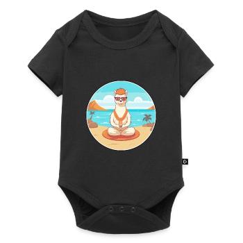 Alpaca Cartoon Yoga Beach Summer Illustration - Baby Premium short-sleeve bodysuit - black - Front