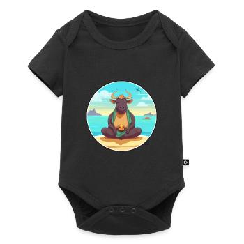 Bull Cartoon Yoga Beach Summer Illustration - Baby Premium short-sleeve bodysuit - black - Front