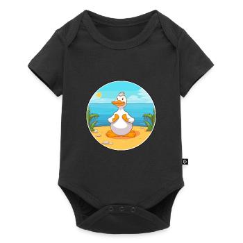 Dessin animé de canard Yoga plage Illustration d’été - Body à manches courtes Premium Bébé - noir - Devant