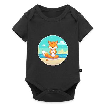 Fox Cartoon Yoga Strand Sommer Illustration - Baby Premium Kurzarmbody - Schwarz - Vorne