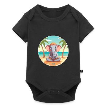 Éléphant Cartoon Yoga Plage Illustration D’été - Body à manches courtes Premium Bébé - noir - Devant