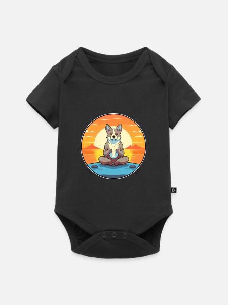 Hund Cartoon Yoga Strand Sommer Illustration - Baby Premium Kurzarmbody - Schwarz