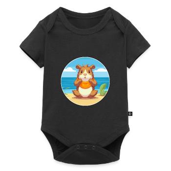 Guinea Pig Cartoon Yoga Beach Summer Illustration - Baby Premium short-sleeve bodysuit - black - Front