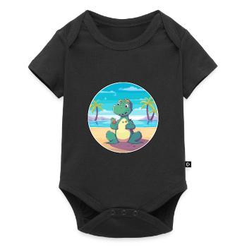 Dinosaur Cartoon Yoga Beach Summer Illustration - Baby Premium short-sleeve bodysuit - black - Front