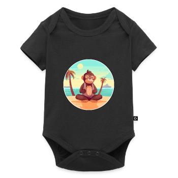Monkey Cartoon Yoga Beach Summer Illustration - Baby Premium short-sleeve bodysuit - black - Front