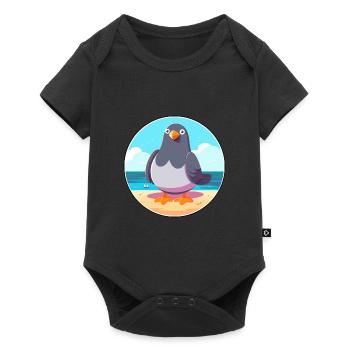 Pigeon Cartoon Yoga Beach Summer Illustration - Baby Premium short-sleeve bodysuit - black - Front