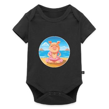 Pig Cartoon Yoga Beach Summer Illustration - Baby Premium short-sleeve bodysuit - black - Front