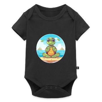 Turtle Cartoon Yoga Beach Summer Illustration - Baby Premium short-sleeve bodysuit - black - Front