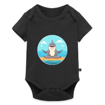 Shark Cartoon Yoga Beach Summer Illustration - Baby Premium short-sleeve bodysuit - black - Front