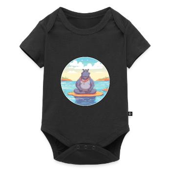 Hippo Cartoon Yoga Beach Summer Illustration - Baby Premium short-sleeve bodysuit - black - Front