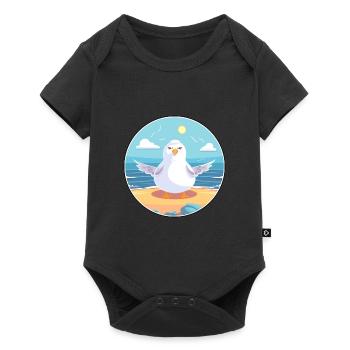 Seagull Cartoon Yoga Beach Summer Illustration - Baby Premium short-sleeve bodysuit - black - Front