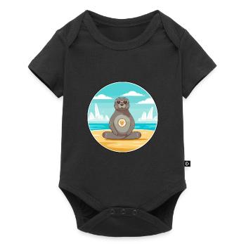 Phoque Dessin Animé Yoga Plage Été Illustration - Body à manches courtes Premium Bébé - noir - Devant