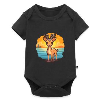 Deer Funny Cartoon Kawaii Beach Illustration - Baby Premium short-sleeve bodysuit - black - Front