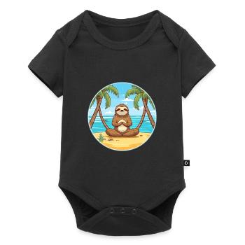Sloth Cartoon Yoga Beach Summer Illustration - Baby Premium short-sleeve bodysuit - black - Front