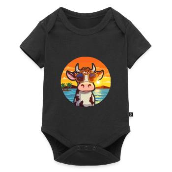 Vache Drôle Dessin Animé Kawaii Plage Illustration - Body à manches courtes Premium Bébé - noir - Devant