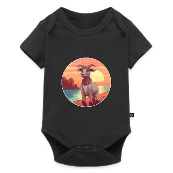 Chèvre Drôle Dessin Animé Kawaii Plage Illustration - Body à manches courtes Premium Bébé - noir - Devant