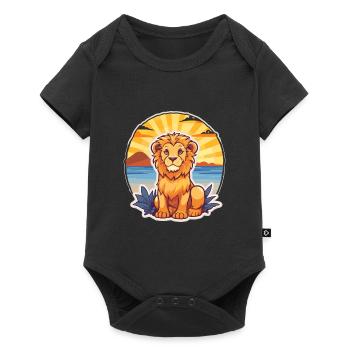 Lion Funny Cartoon Kawaii Beach Illustration - Baby Premium short-sleeve bodysuit - black - Front