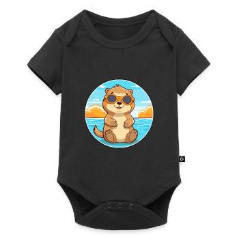 Loutre drôle dessin animé kawaii plage illustration - Body à manches courtes Premium Bébé - noir - Devant