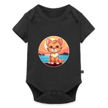 Kitten Funny Cartoon Kawaii Beach Illustration - Baby Premium short-sleeve bodysuit - black - Front