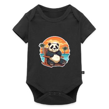 Panda Funny Cartoon Kawaii Beach Illustration - Baby Premium short-sleeve bodysuit - black - Front