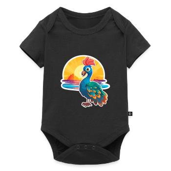 Pfau Lustige Karikatur Kawaii Strand Illustration - Baby Premium Kurzarmbody - Schwarz - Vorne