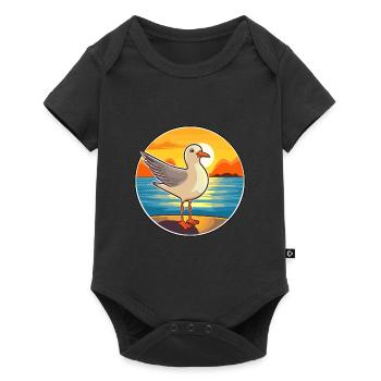 Seagull Funny Cartoon Kawaii Beach Illustration - Baby Premium short-sleeve bodysuit - black - Front