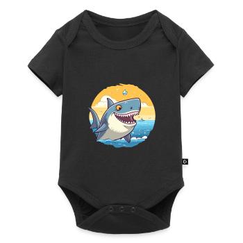 Requin drôle de dessin animé kawaii plage illustration - Body à manches courtes Premium Bébé - noir - Devant