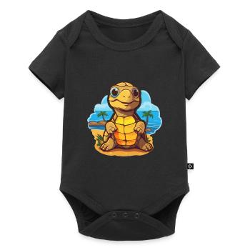 Tortue de mer drôle dessin animé kawaii plage illustration - Body à manches courtes Premium Bébé - noir - Devant