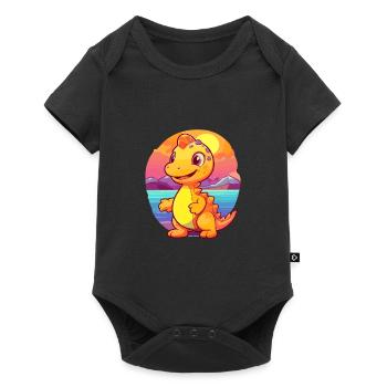 Dinosaur Funny Cartoon Kawaii Beach Illustration - Baby Premium short-sleeve bodysuit - black - Front