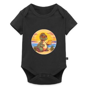 Dinosaure Mignon Dessin Animé Drôle Kawaii Livre Plage - Body à manches courtes Premium Bébé - noir - Devant