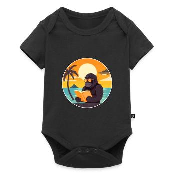 Gorilla Cute Funny Cartoon Kawaii Book Beach - Baby Premium short-sleeve bodysuit - black - Front
