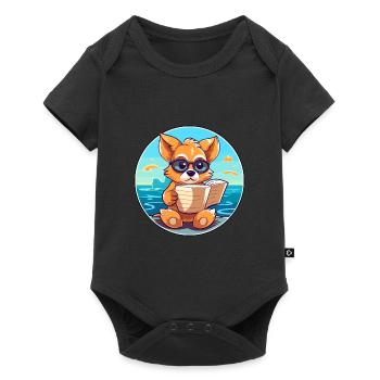 Chien Mignon Drôle Dessin Animé Kawaii Livre Plage - Body à manches courtes Premium Bébé - noir - Devant
