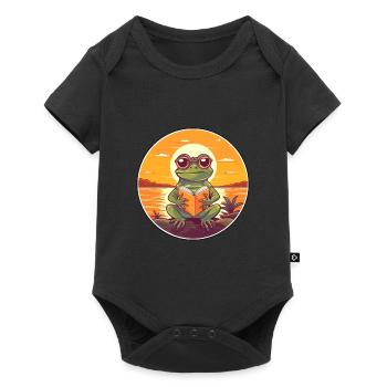 Grenouille Mignon Drôle Dessin Animé Kawaii Livre Plage - Body à manches courtes Premium Bébé - noir - Devant