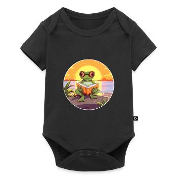 Grenouille Mignonne Dessin Animé Drôle Kawaii Livre Plage - Body à manches courtes Premium Bébé - noir - Devant