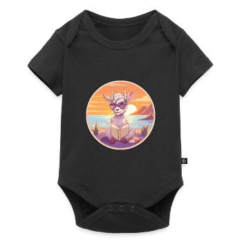 Chèvre Mignon Drôle Dessin Animé Kawaii Livre Plage - Body à manches courtes Premium Bébé - noir - Devant