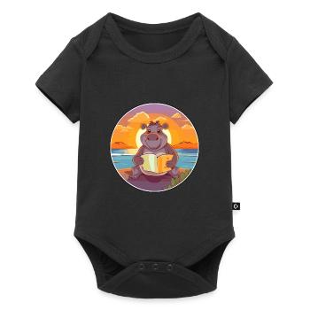 Nilpferd, niedlich, lustig, Cartoon, Kawaii, Buch, Strand - Baby Premium Kurzarmbody - Schwarz - Vorne