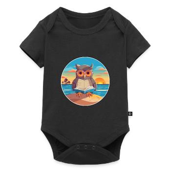 Eule Niedliche Lustige Karikatur Kawaii Buch Strand - Baby Premium Kurzarmbody - Schwarz - Vorne