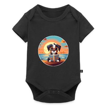 Poode Chien Mignon Drôle Dessin Animé Kawaii Livre Plage - Body à manches courtes Premium Bébé - noir - Devant